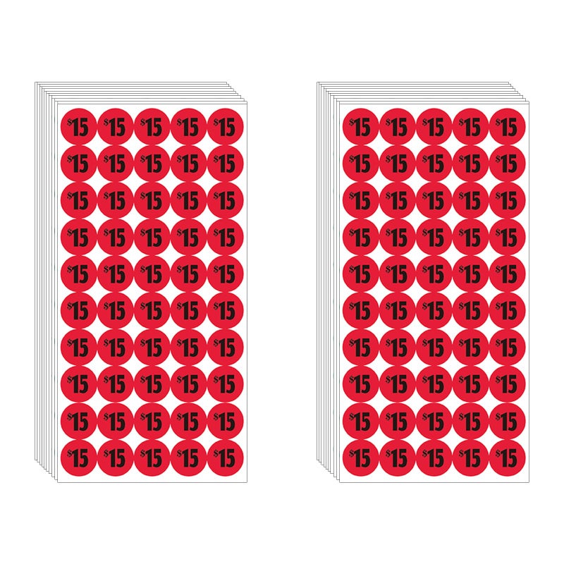DUGUTUL 1000 pcs $15 Color-Coded Price Stickers for Garage Sale and Flea Market, 3/4"" Diameter - Bold Fonts, Clear Visibility, High Visibility, Easy Organization - Image 1